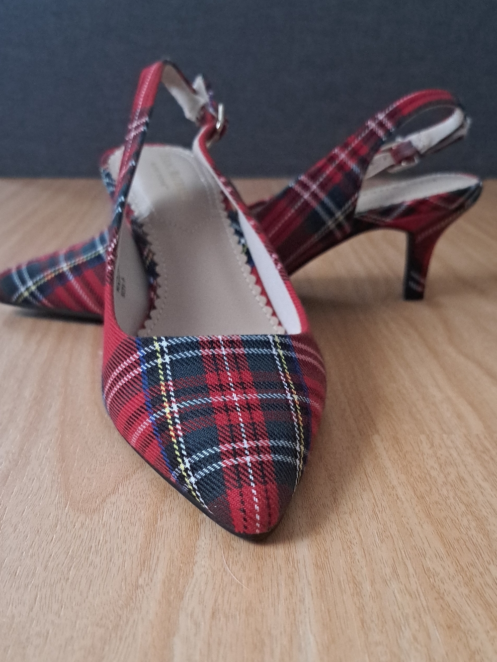 Isaac Mizrahi Plaid Kitten Heel Slingback Pumps